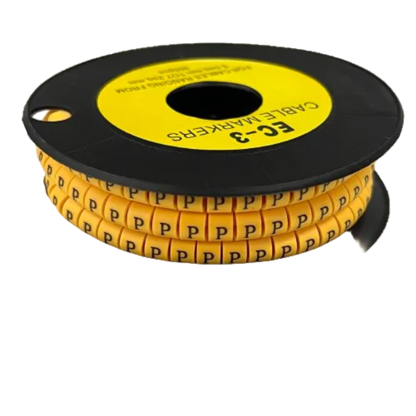 Grippes Cable Marker P - Yellow reel of printed P wire markers for cable identification and organization
