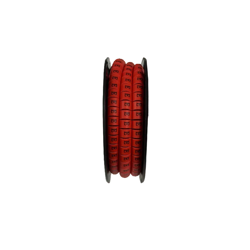 Grippes Cable Marker Red - E on a spool for organizing and identifying cables easily