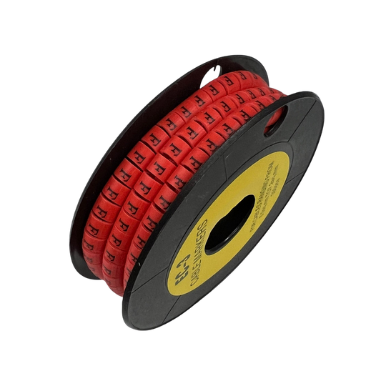 Grippes Cable Marker Red - F on a spool for organized cable management solutions
