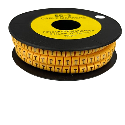 Grippes Cable Marker T - Yellow spool with repeated T identifier beads for cable management labeling