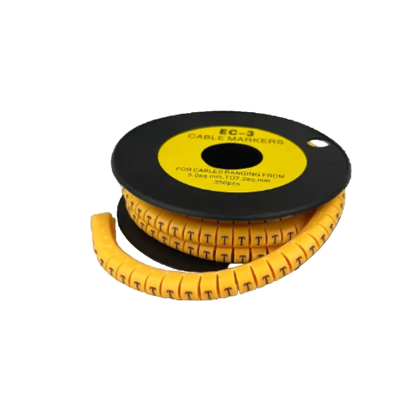 Grippes Cable Marker T - Yellow spool of T letter cable markers for wiring identification and cable management