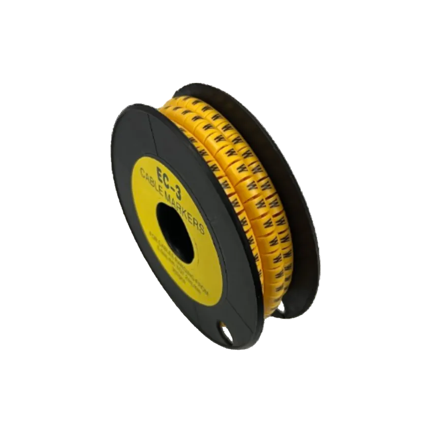 Grippes Cable Marker W - Yellow spool used for cable management with repeated black W wire identification labels