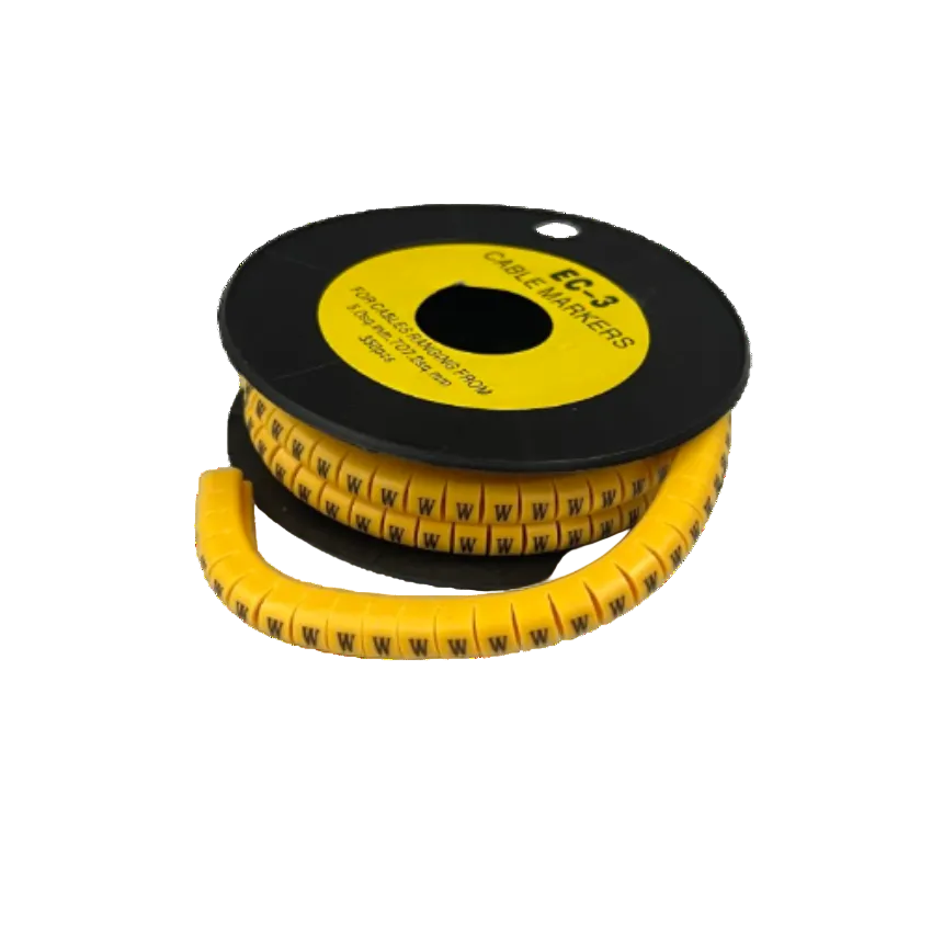 Grippes Cable Marker W - Yellow spool of flexible segmented markers with repeated W labels for cable identification