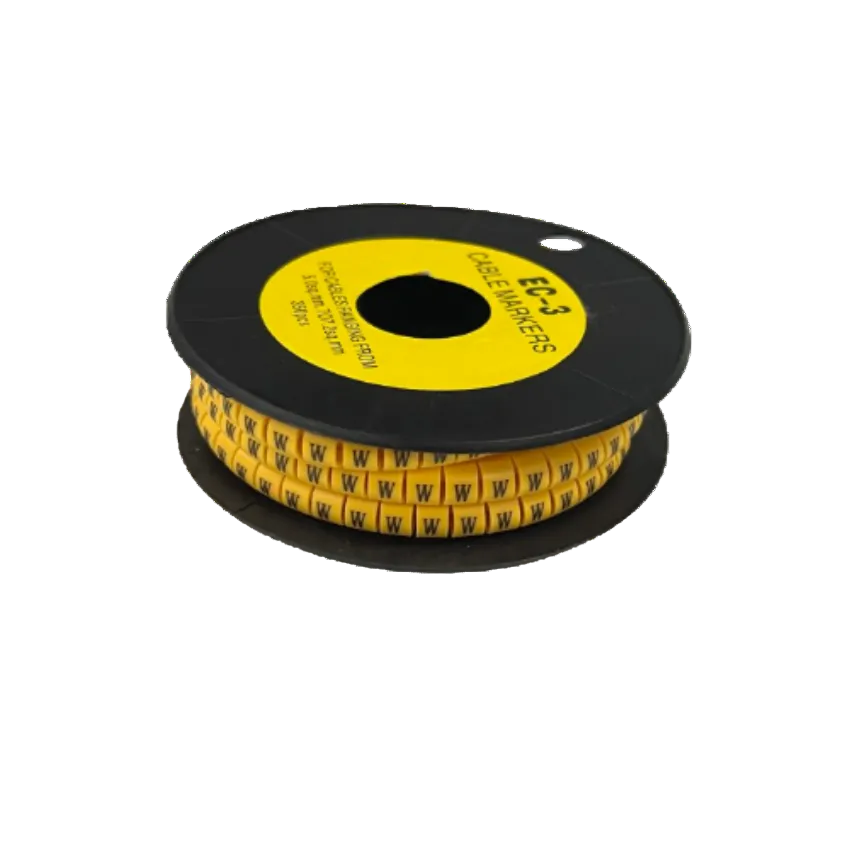 Grippes Cable Marker W - Yellow spool of segmented plastic wire labels with black W print for cable organization