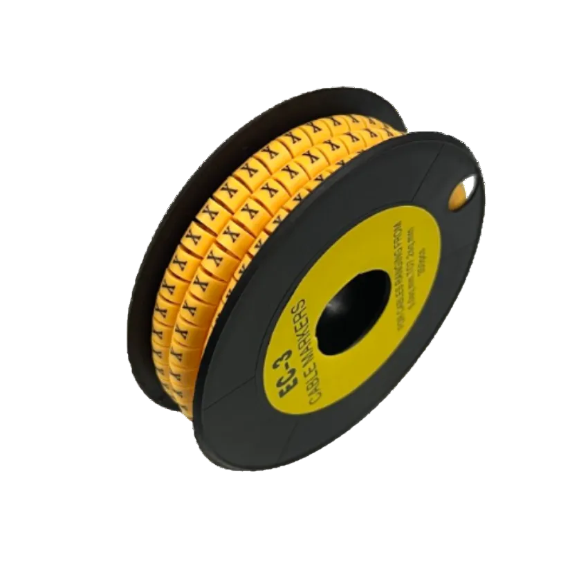 Grippes Cable Marker X - Yellow spool of adhesive cable markers with black X print for cable management