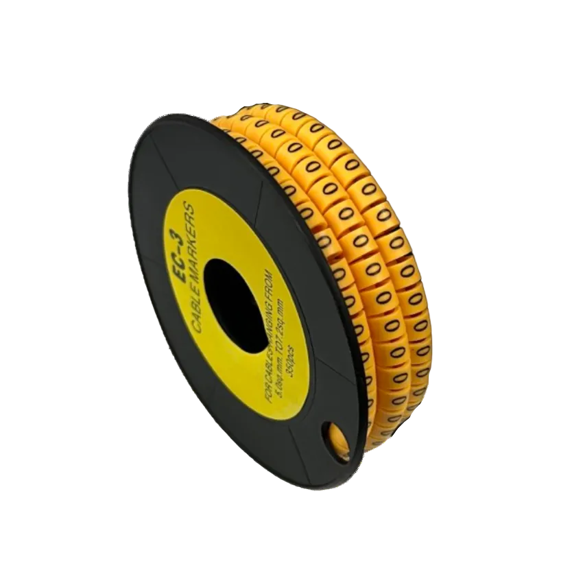 Reel of Cable Marker Yellow 0 numeric ring markers on black spool for cable management and wire labeling from China