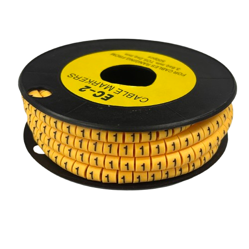Grippes cable management spool with yellow numeric marker bands showing 1s Cable Marker Yellow - 1 for wiring organization