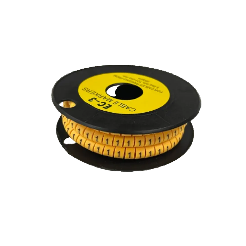 Spool of Cable Marker Yellow 1 numbered cable markers on black reel for cable management and labeling