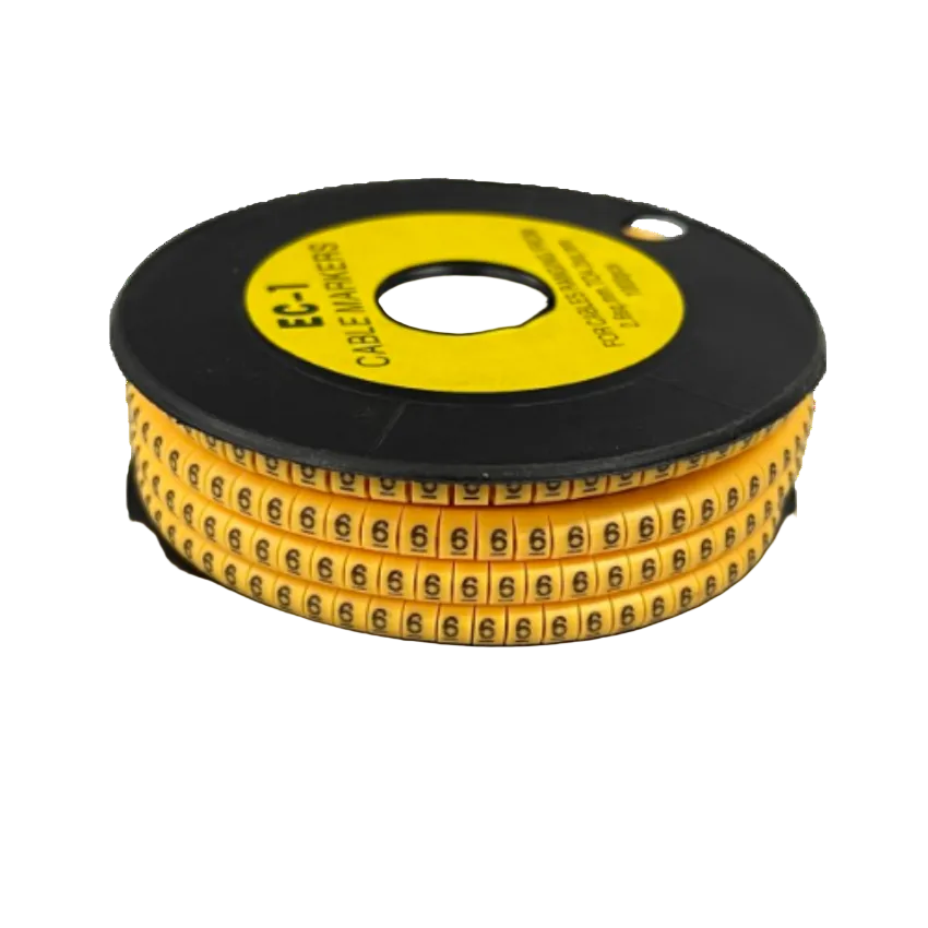 Spool of yellow cable marker beads labeled 6 for wire identification Cable Marker Yellow 6 ideal for electrical and networking