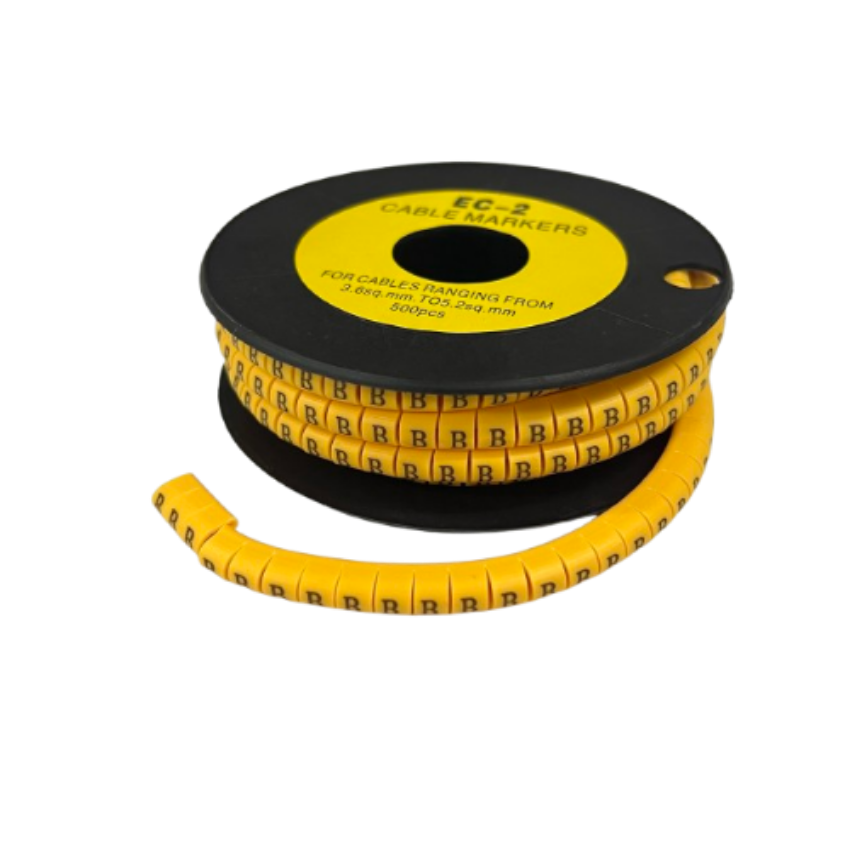Grippes spool of yellow cable markers with repeated B labels for wire identification Cable Marker Yellow - B