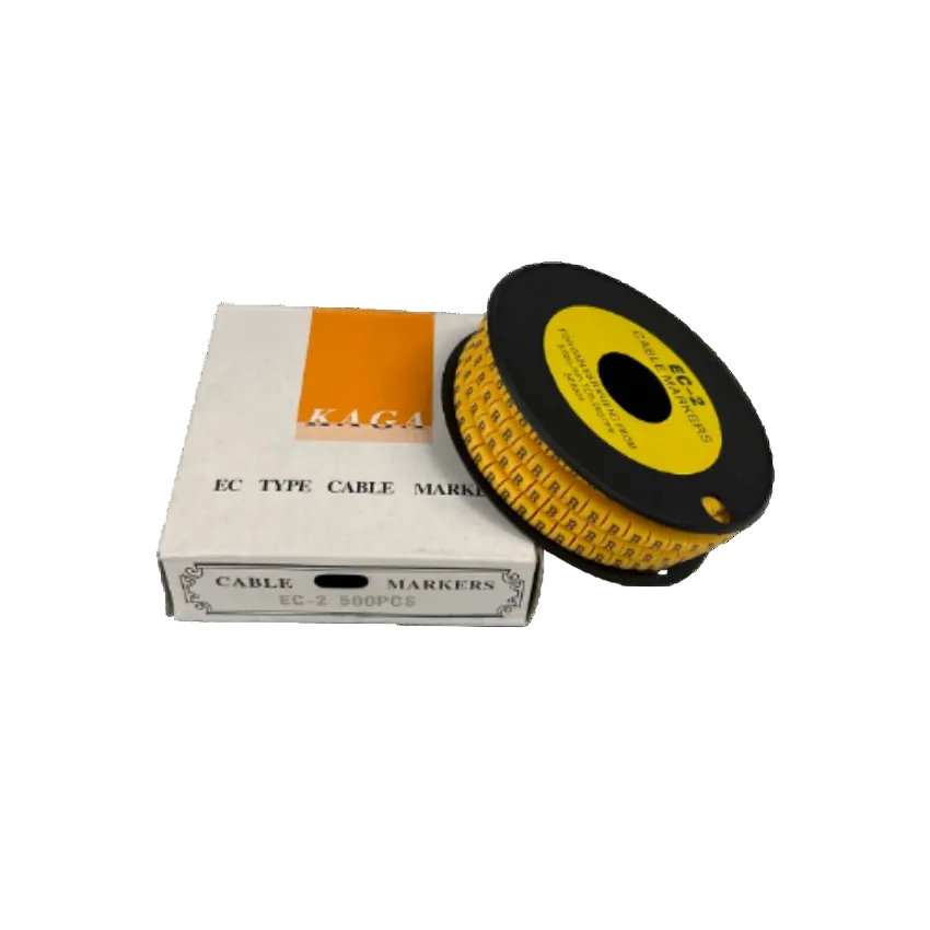 Grippes Cable Marker Yellow - B spool of adhesive letter B cable markers on black reel with box