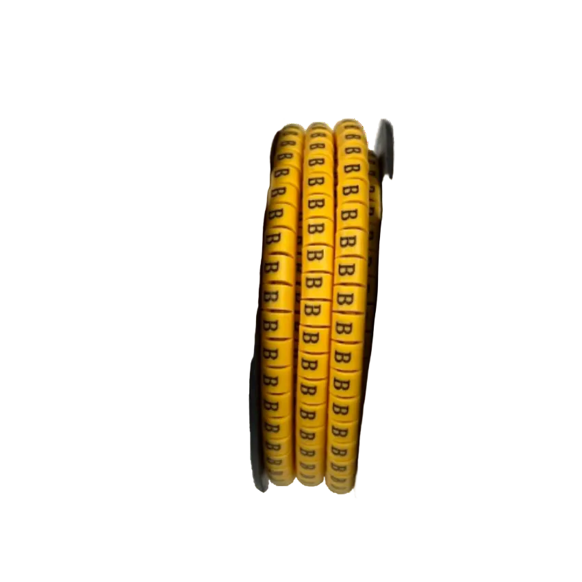 Grippes Cable Marker Yellow - B. roll of yellow letter B cable markers on spool for network and electrical cable labeling