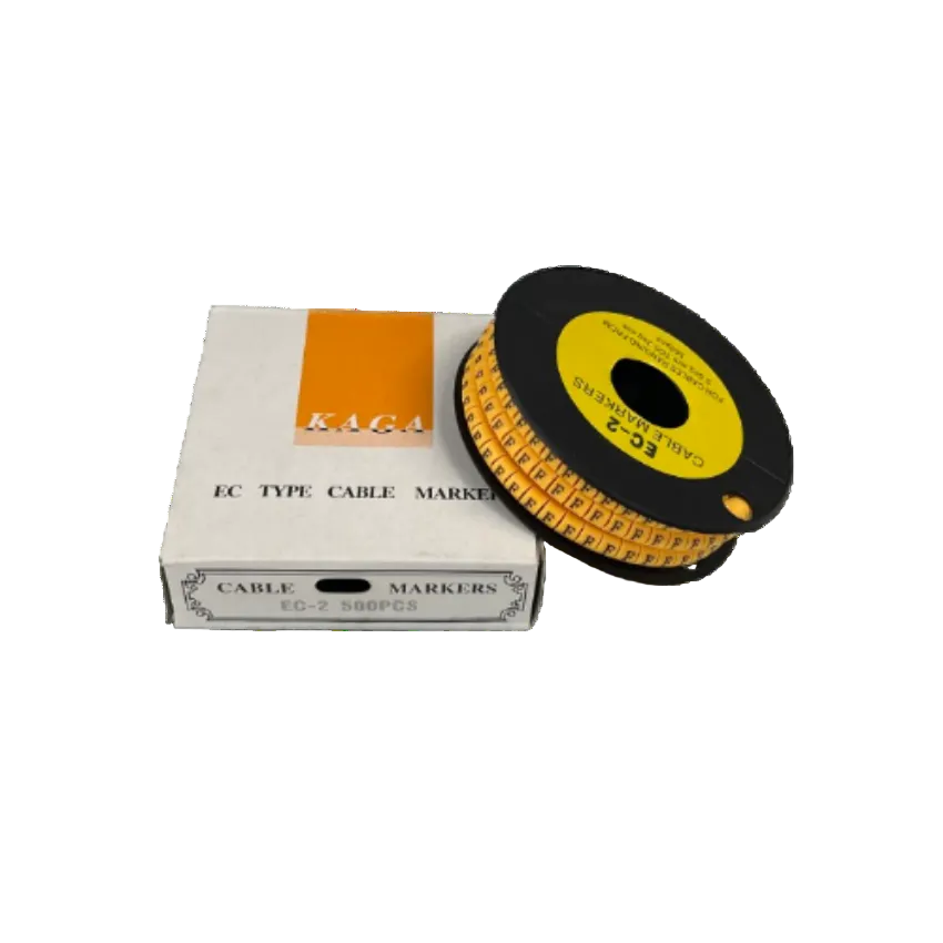 Grippes cable management spool with printed yellow letter labels Cable Marker Yellow - F for wire ID