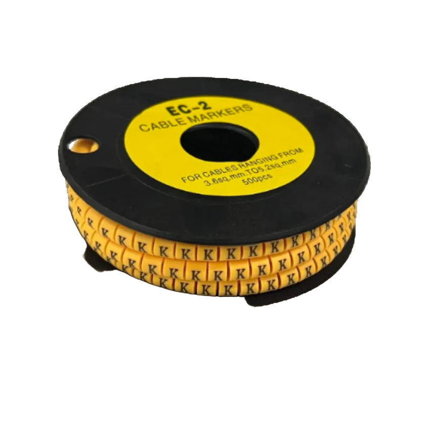 Grippes Cable Marker Yellow - K. spool of yellow plastic letter K cable markers for wire labeling and organization