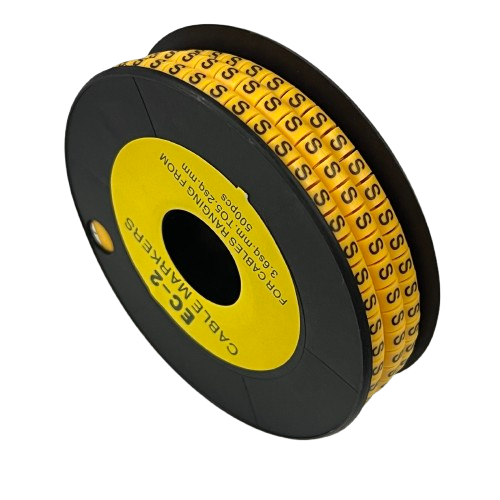 Grippes cable management spool of Cable Marker Yellow - S letter markers on yellow tape for labeling
