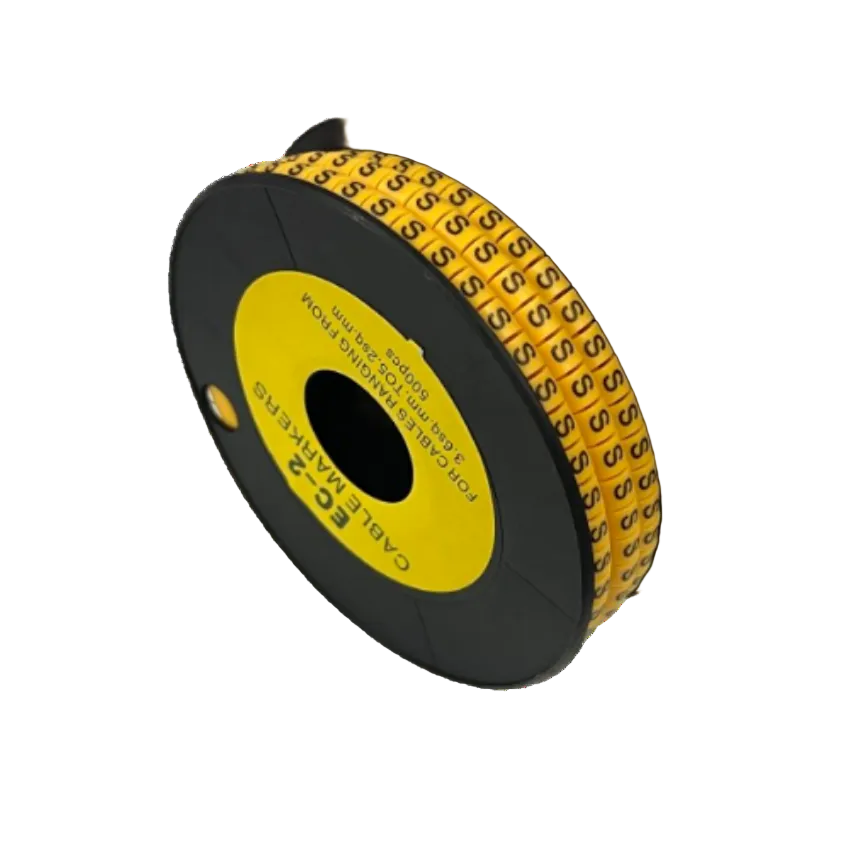 Grippes cable management spool of Cable Marker Yellow - S letter markers on yellow tape for labeling