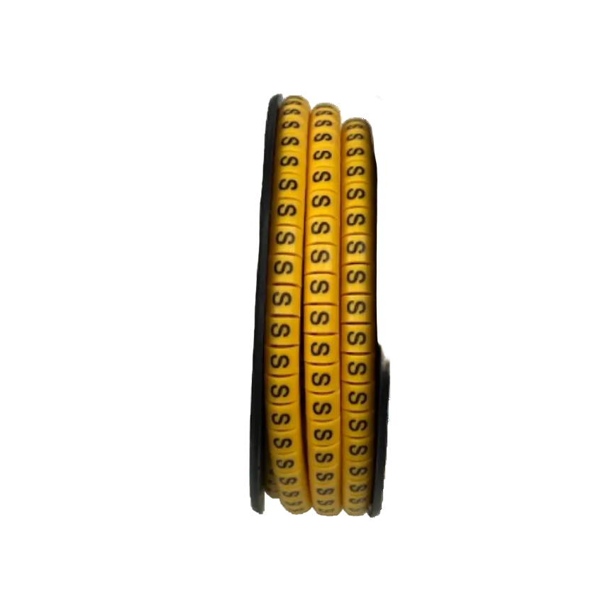 Grippes Cable Marker Yellow - S spool of yellow ring markers with black S lettering for cable organization