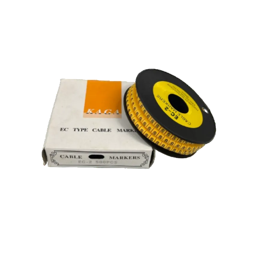 Grippes cable management spool with Cable Marker Yellow - S labels on reel and box for wire identification