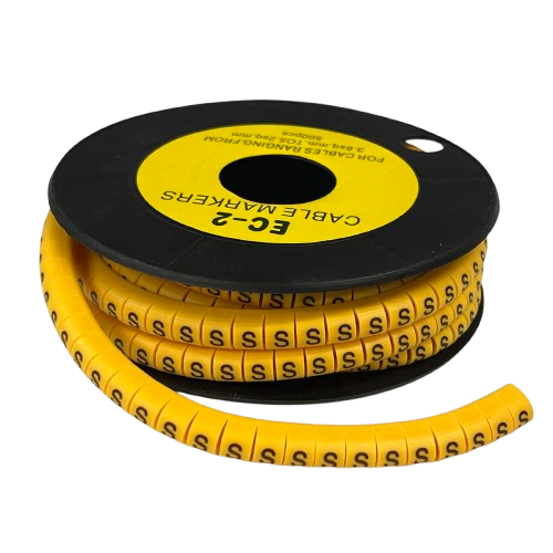 Grippes Cable Marker Yellow - S spool of spiral yellow wire markers labeled S for cable management