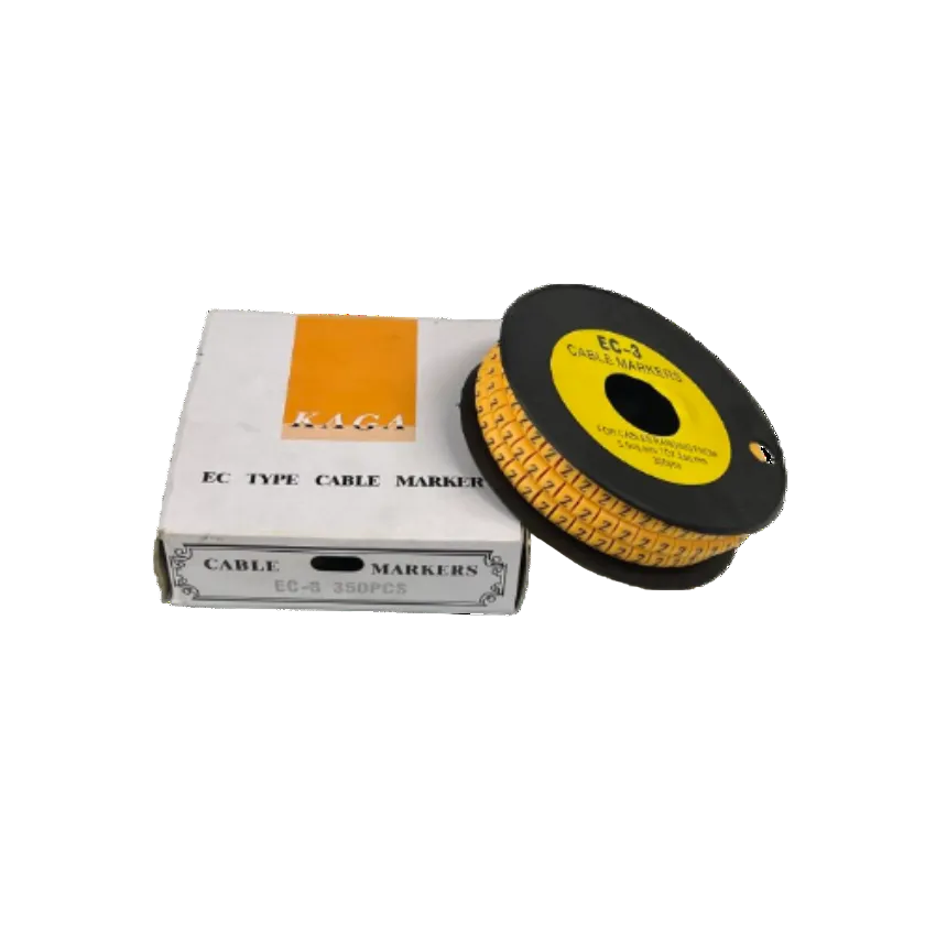 Grippes Cable Marker Z - Yellow spool of printed cable markers on black reel beside white retail box for cable management