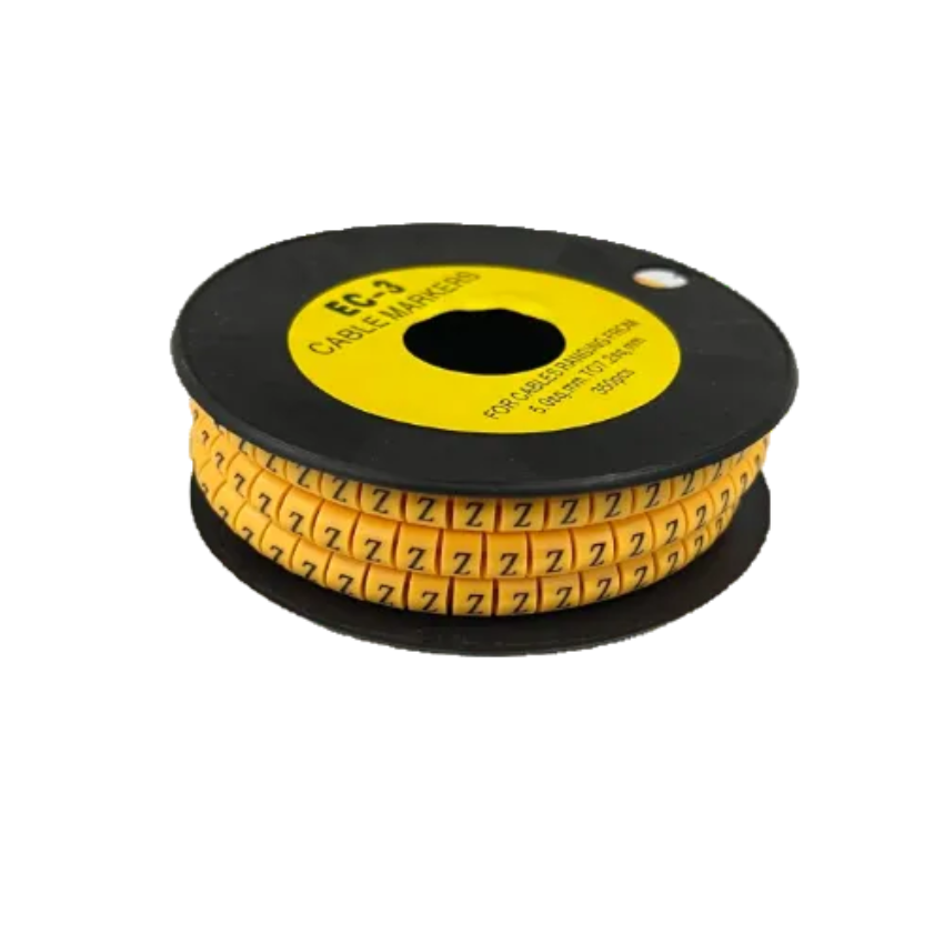 Grippes Cable Marker Z - Yellow spool of flexible cable markers with black Z lettering for wire labeling