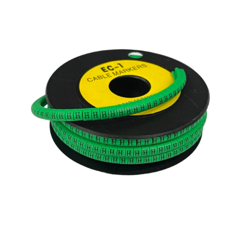 Grippes "H" Marker EC-1 Green 2.6mm to 4.2mm cable markers on black spool with repeated H labels