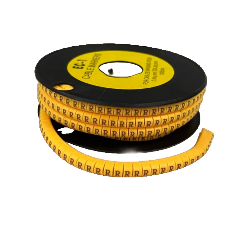 R Marker 2.6mm to 4.2mm yellow cable management marker on black spool for wire organization