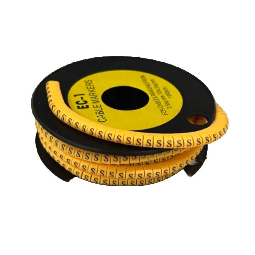 Yellow cable management roll with S Marker 2.6mm to 4.2mm for organized wire labeling