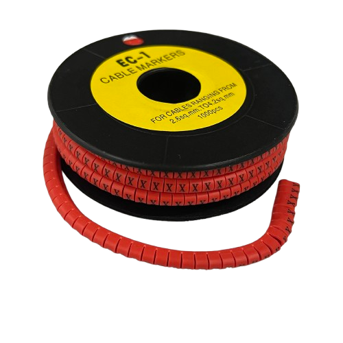 Grippes X Marker Red 2.6mm to 4.2mm 1000pcs cable markers on black spool for cable management