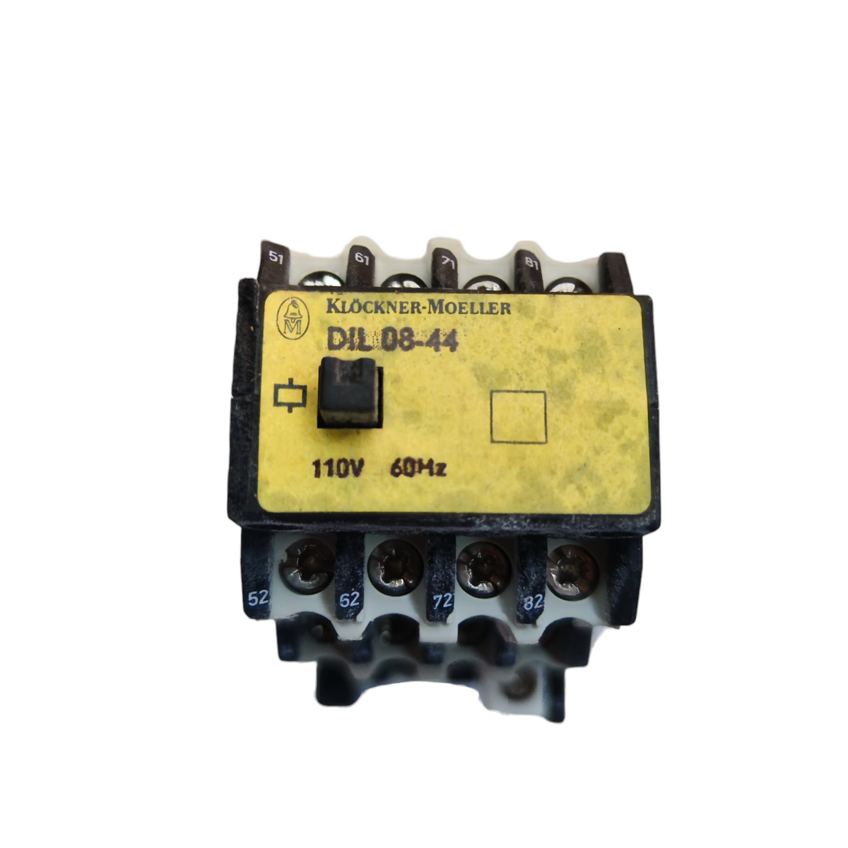 Klockner Moeller magnetic contactor 10A with yellow label and multiple connection terminals