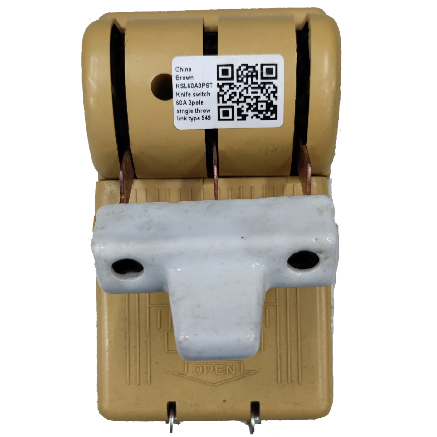 Taiyou Knife Switch 60A 3 Pole 3 Phase Single Throw with ceramic handle and beige base
