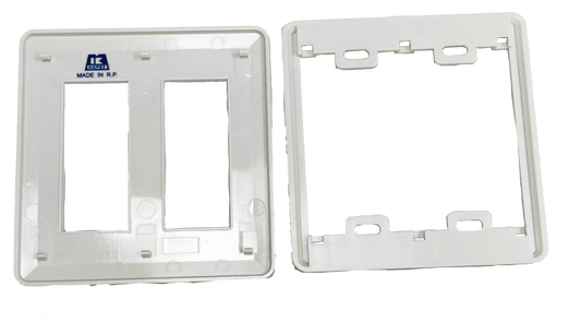 Kopez white 6 gang switch plate cover front and back view for power points and switches
