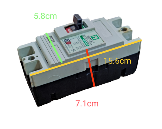 Koten 125A Molded Case Circuit Breaker 2 Pole with dimensions 15.6 cm by 7.1 cm by 5.8 cm