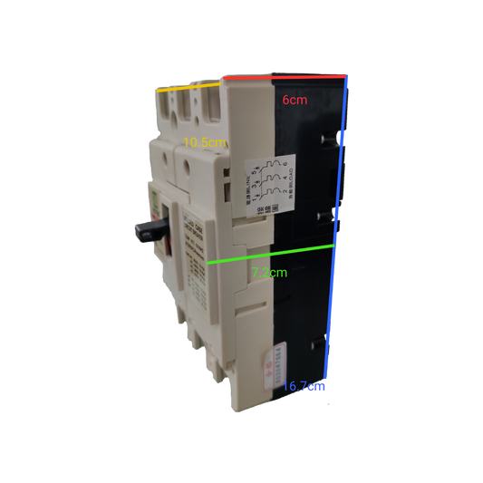 Koten 225A Molded Case Circuit Breaker 25KAIC with three poles and detailed measurements