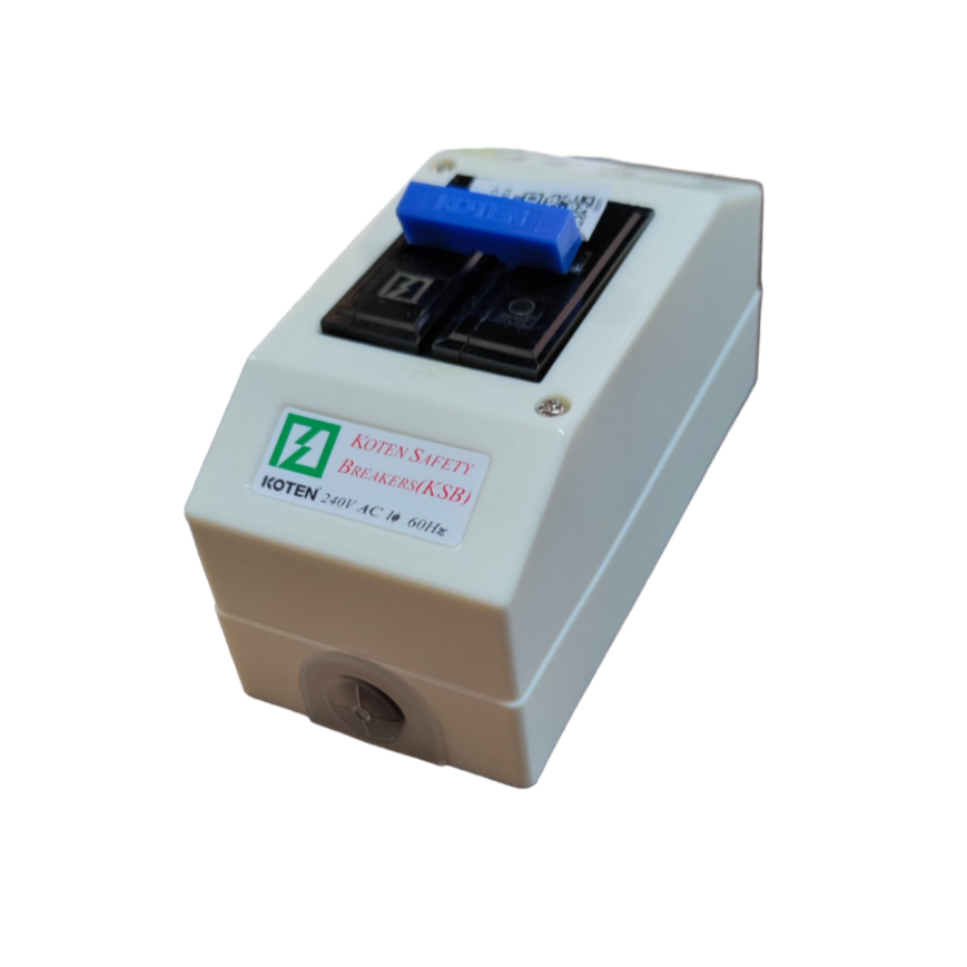 Koten 50A Breaker 250V 2P with Enclosure white plastic housing dual pole switch with blue lever