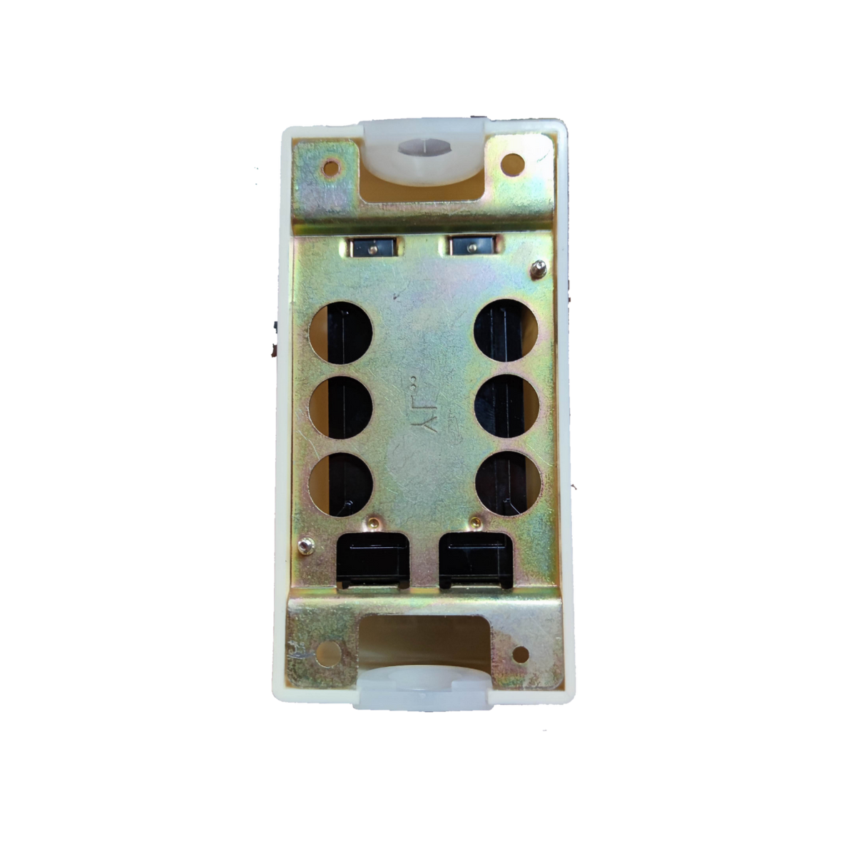 Koten 50A Breaker 250V 2P with Enclosure top view metal mounting plate and terminal openings