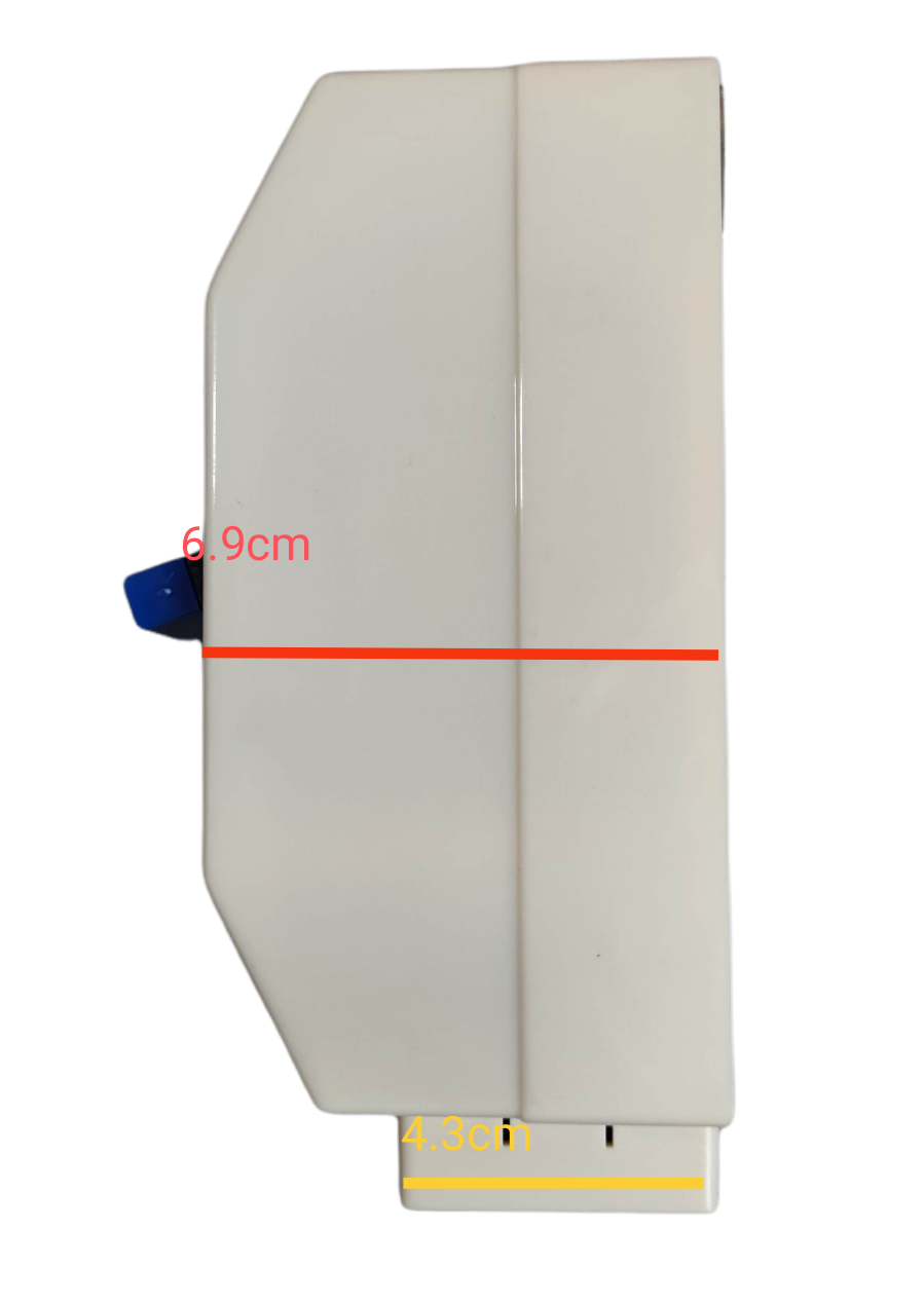 Koten 60A 2Pole Circuit Breaker with Enclosure in white showing side profile and dimensions
