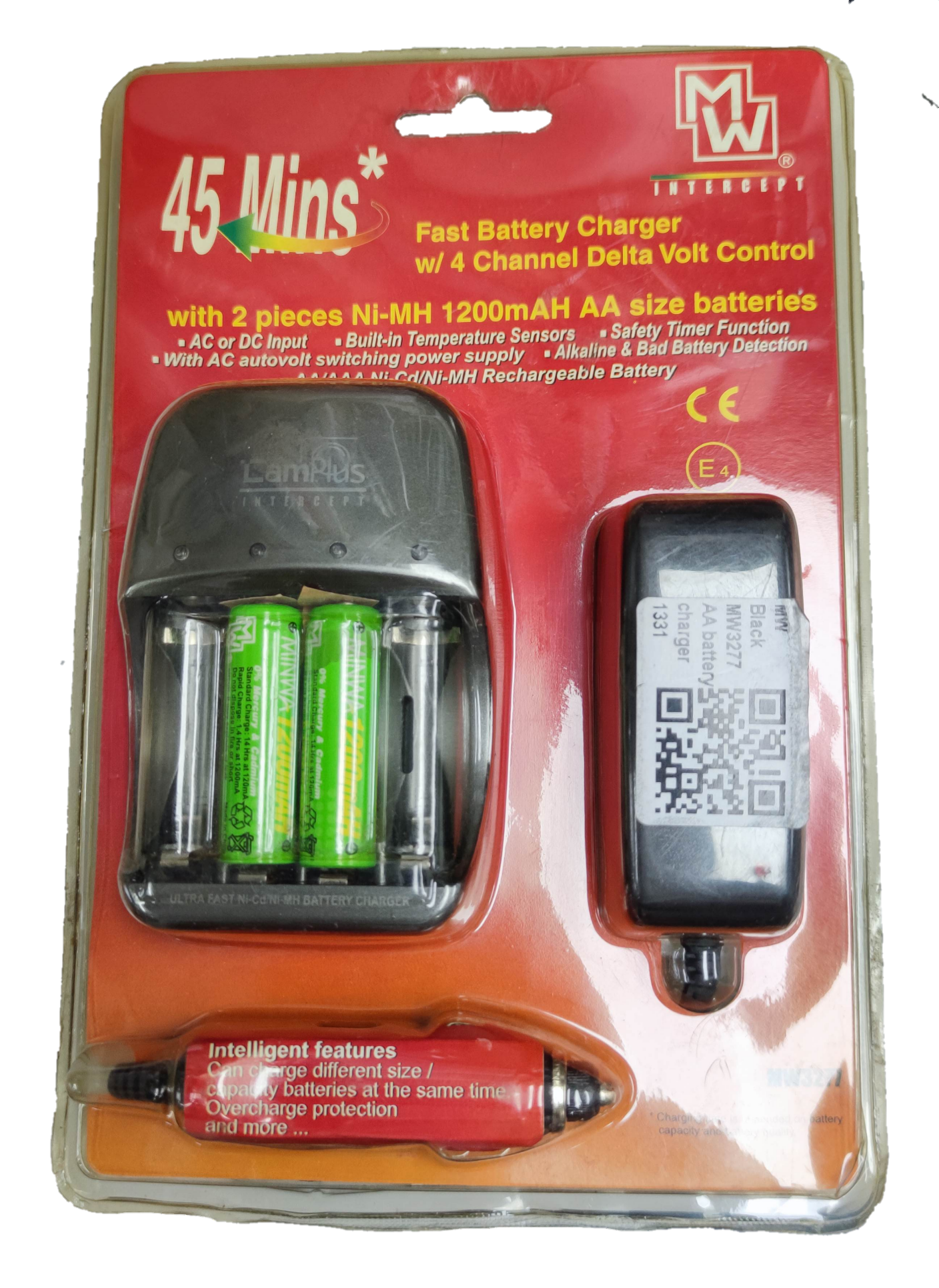 MW AA battery charger 220V with 4 channel delta volt control and rechargeable Ni-MH batteries