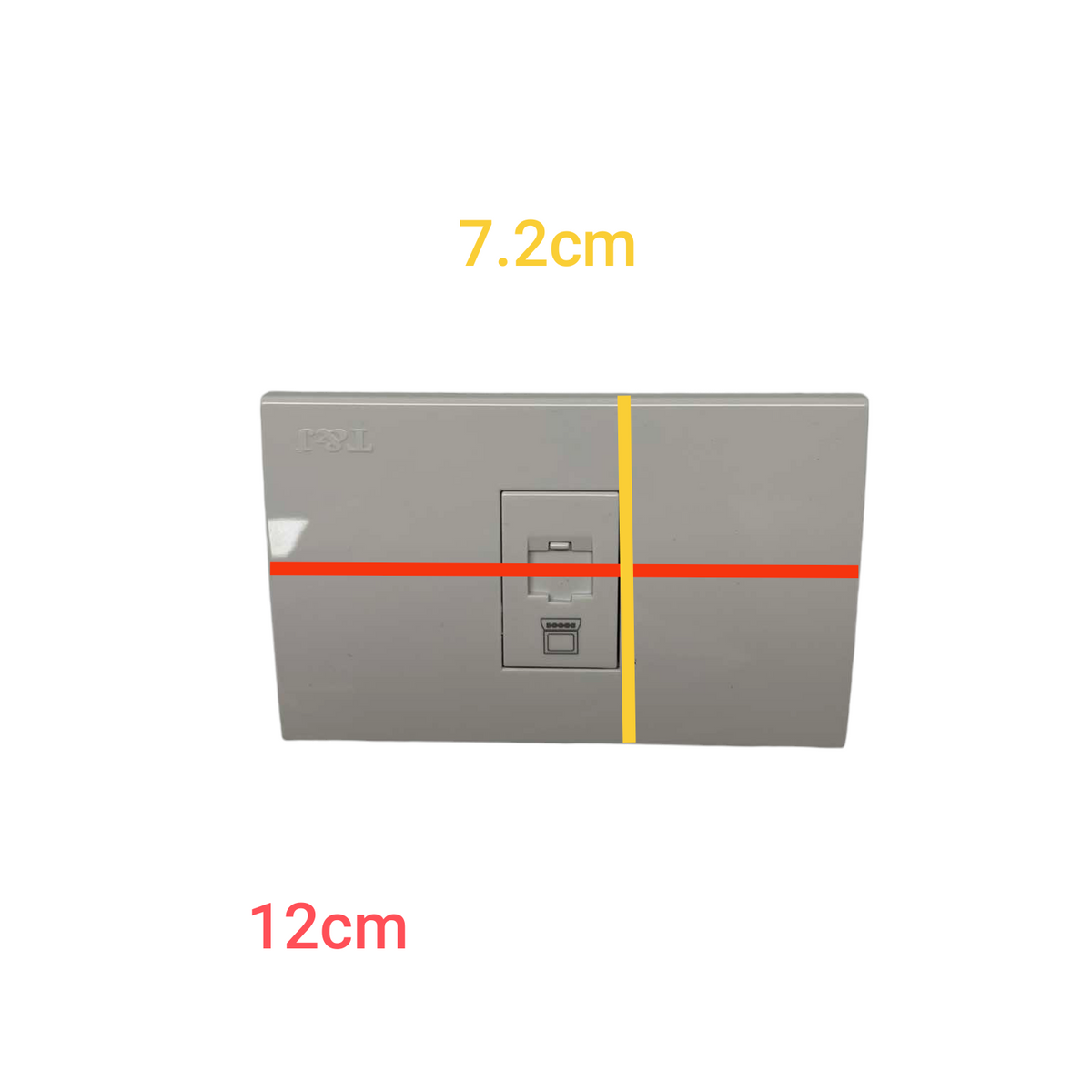 T&J LAN Outlet with Plate Cat6 Outlet in gray with two network ports and dimensions 12cm by 7.2cm