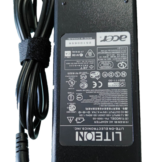 ACER laptop adaptor 19V DC for Acer black rectangular power brick with right angle barrel plug and cable
