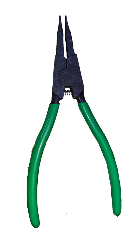 Lobster Snap Ring Plier External Straight with green vinyl handles and black straight tips for external circlips