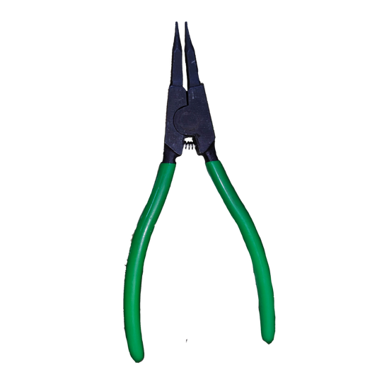 Lobster Snap Ring Plier External Straight with green vinyl handles and black straight tips for external circlips