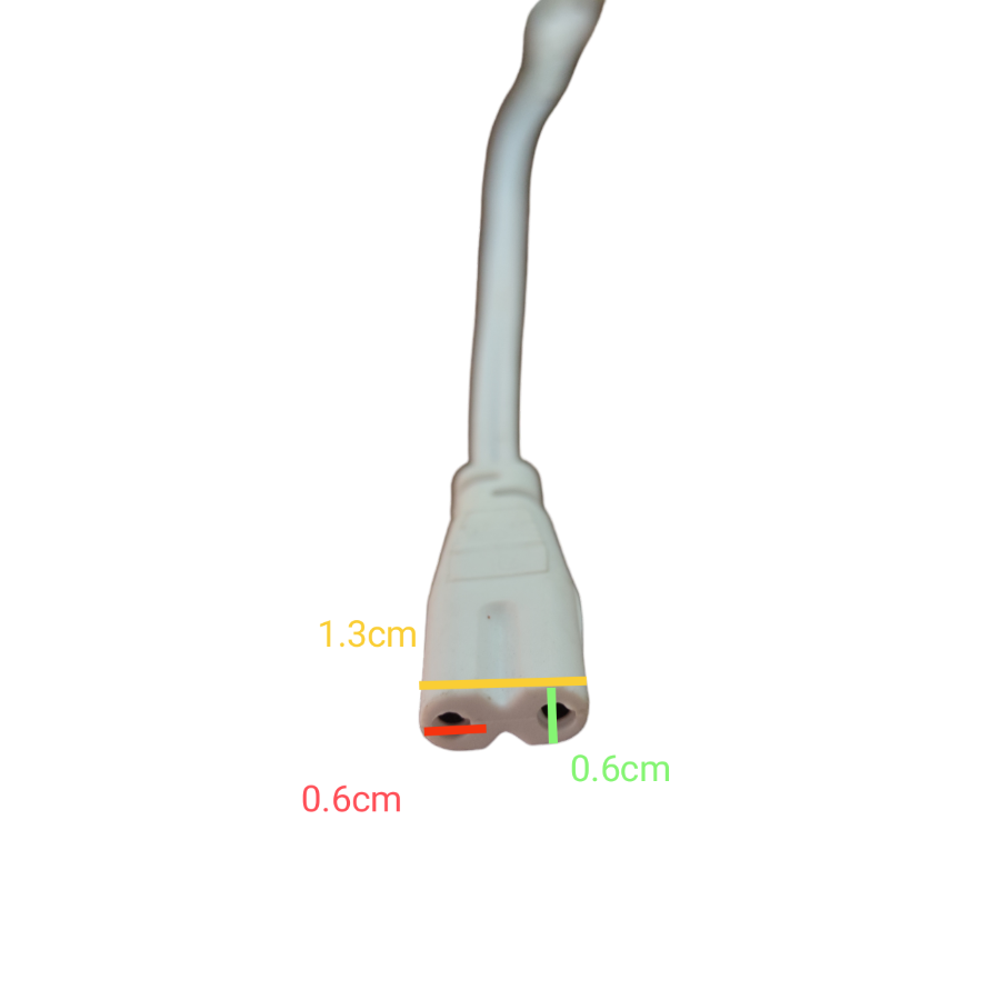 Local T5 AC Cord Connector End to End with detailed dimensions for precise installation