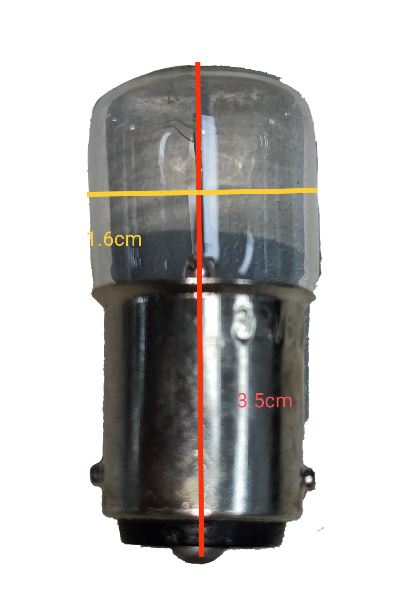 Machine Bulb B15 Double Contact incandescent bulb with 1.6 cm glass height and 3.5 cm metal base from China