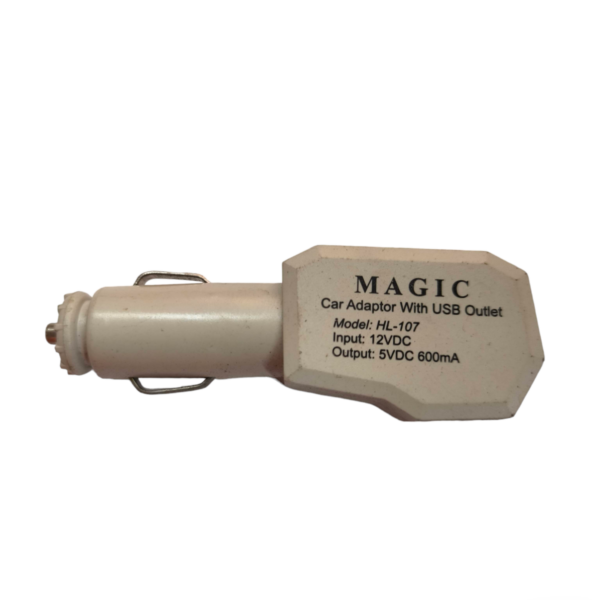 Magic branded Car Adaptor USB 600Ma white car charger with USB outlet and 5V 600mA output