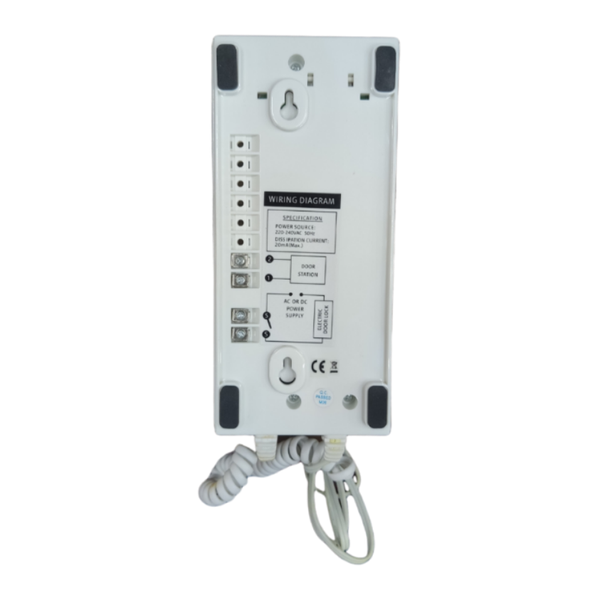 Magic Door Intercom System 220V white back panel with wiring diagram and connection ports