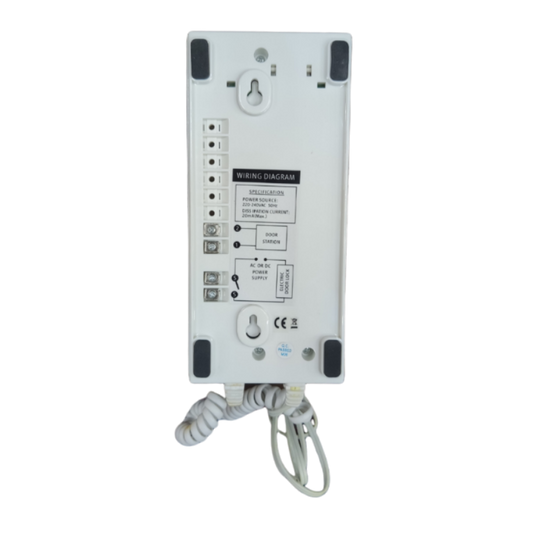 Magic Door Intercom System 220V white back panel with wiring diagram and connection ports