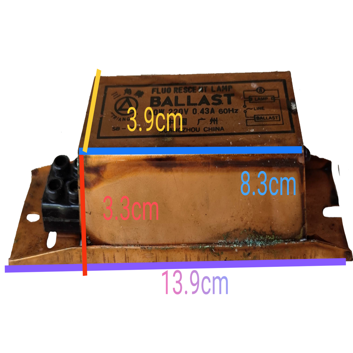 Triangle 40W Magnetic Ballast 60HZ 220V with compact dimensions for electrical circuitry applications