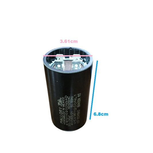 Mallory 200-240UF 110-125V AC start capacitor with a cylindrical design and clear labeling