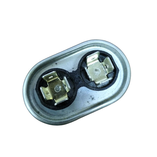 Mallory 440V running capacitor with dual terminals in a compact oval design for electrical applications